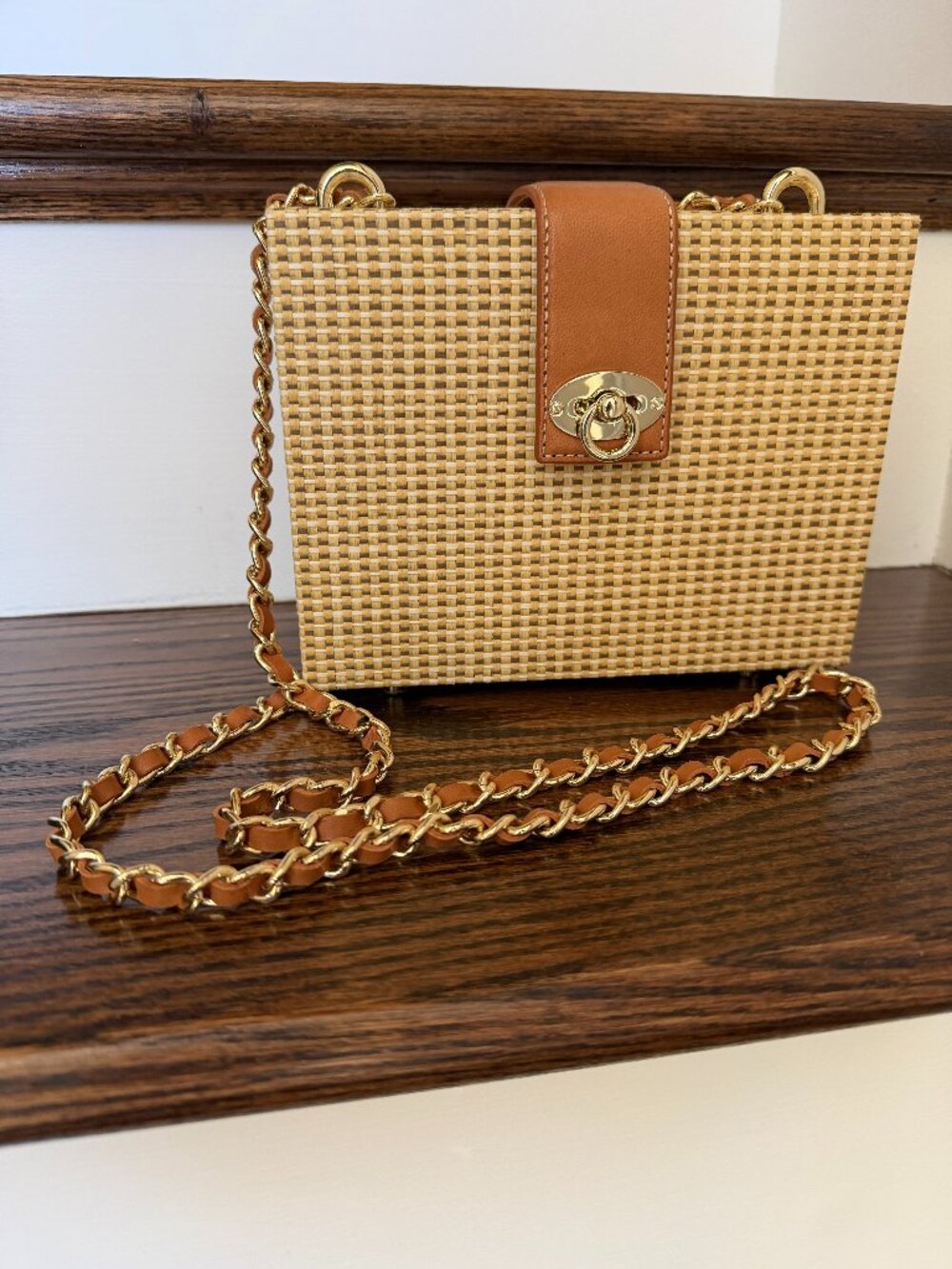 J.McLaughlin Christina Wicker Crossbody Bag Rattan Leather Like New